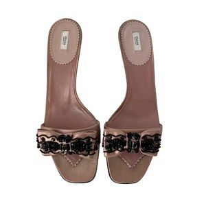 Vintage Prada Pink Satin Kitten Heel Mule with Large Bows IT 41